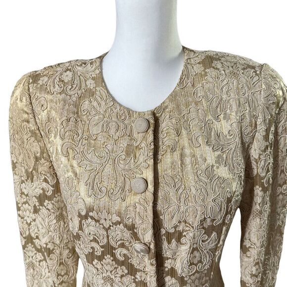Cache Carmen Marc Valvo Gold Jacquard Jacket Evening Formal Long Sleeve Sz 8 - Picture 1 of 16